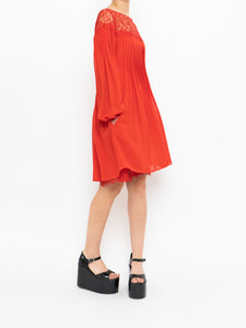 THE KOOPLES x Red Pleated Lace Dress (XS, S)