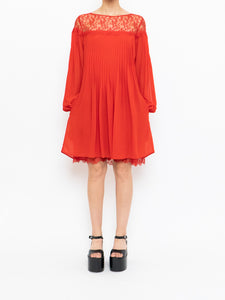 THE KOOPLES x Red Pleated Lace Dress (XS, S)