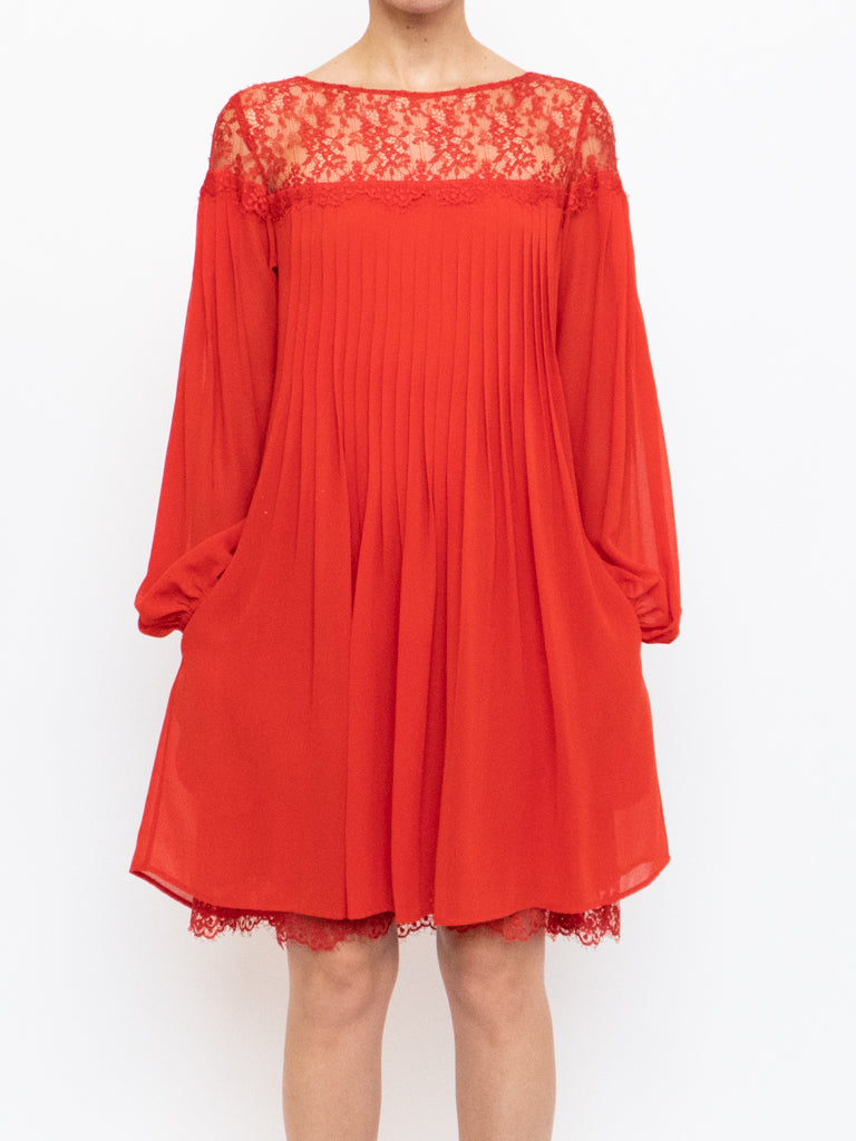 THE KOOPLES x Red Pleated Lace Dress (XS, S)