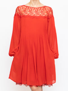 THE KOOPLES x Red Pleated Lace Dress (XS, S)