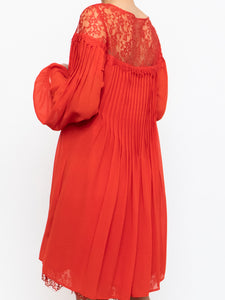 THE KOOPLES x Red Pleated Lace Dress (XS, S)