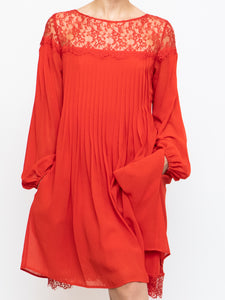 THE KOOPLES x Red Pleated Lace Dress (XS, S)