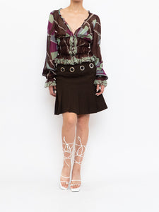 Vintage x Brown Pleated Eyelet Skirt (XS-M)