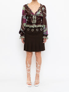 Vintage x Brown Pleated Eyelet Skirt (XS-M)