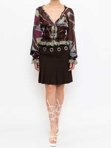 Vintage x Brown Pleated Eyelet Skirt (XS-M)