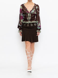 Vintage x Brown Pleated Eyelet Skirt (XS-M)