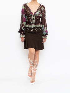 Vintage x Brown Pleated Eyelet Skirt (XS-M)