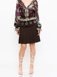 Vintage x Brown Pleated Eyelet Skirt (XS-M)