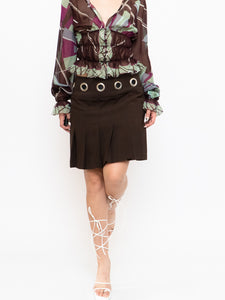Vintage x Brown Pleated Eyelet Skirt (XS-M)