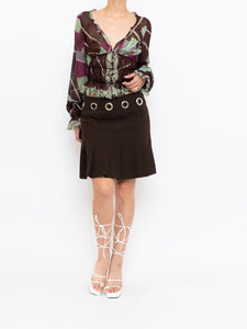 Vintage x Brown Pleated Eyelet Skirt (XS-M)