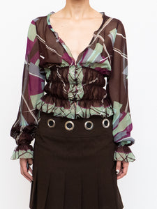 EMILIO PUCCI x Plum, Teal Silk Blouse (XS)