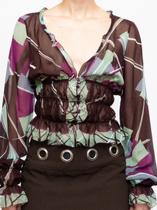 EMILIO PUCCI x Plum, Teal Silk Blouse (XS)