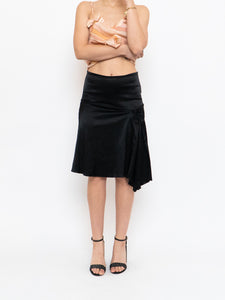 Vintage x Made in USA x Black Satin Bunched Midi Skirt (S)