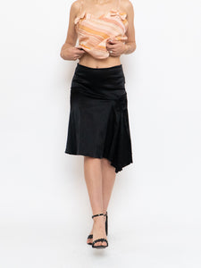 Vintage x Made in USA x Black Satin Bunched Midi Skirt (S)