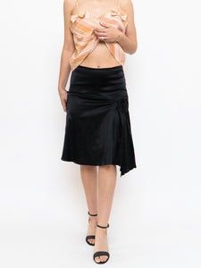 Vintage x Made in USA x Black Satin Bunched Midi Skirt (S)