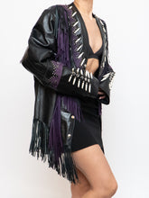Load image into Gallery viewer, Vintage x Black, Purple Genuine Leather Beaded Fringe Jacket (M-XL)