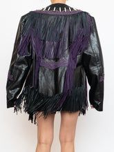 Load image into Gallery viewer, Vintage x Black, Purple Genuine Leather Beaded Fringe Jacket (M-XL)