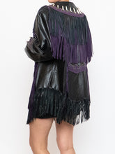 Load image into Gallery viewer, Vintage x Black, Purple Genuine Leather Beaded Fringe Jacket (M-XL)