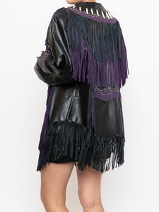 Vintage x Black, Purple Genuine Leather Beaded Fringe Jacket (M-XL)