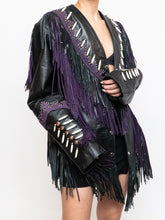 Load image into Gallery viewer, Vintage x Black, Purple Genuine Leather Beaded Fringe Jacket (M-XL)
