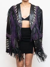 Load image into Gallery viewer, Vintage x Black, Purple Genuine Leather Beaded Fringe Jacket (M-XL)