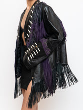 Load image into Gallery viewer, Vintage x Black, Purple Genuine Leather Beaded Fringe Jacket (M-XL)