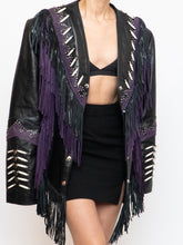 Load image into Gallery viewer, Vintage x Black, Purple Genuine Leather Beaded Fringe Jacket (M-XL)