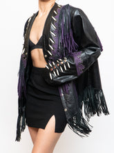 Load image into Gallery viewer, Vintage x Black, Purple Genuine Leather Beaded Fringe Jacket (M-XL)