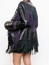 Load image into Gallery viewer, Vintage x Black, Purple Genuine Leather Beaded Fringe Jacket (M-XL)