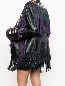 Vintage x Black, Purple Genuine Leather Beaded Fringe Jacket (M-XL)