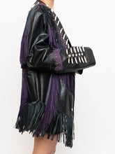 Load image into Gallery viewer, Vintage x Black, Purple Genuine Leather Beaded Fringe Jacket (M-XL)