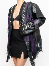 Load image into Gallery viewer, Vintage x Black, Purple Genuine Leather Beaded Fringe Jacket (M-XL)