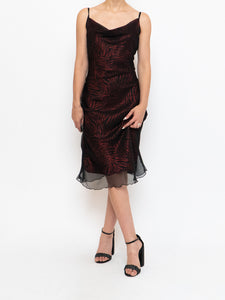 Vintage x Made in USA x Black, Red Zebra Sheer Overlay Chiffon Dress (S)