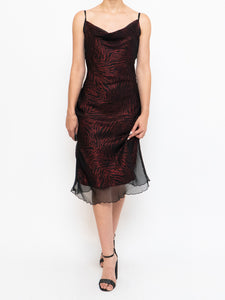 Vintage x Made in USA x Black, Red Zebra Sheer Overlay Chiffon Dress (S)