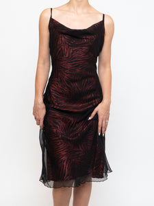 Vintage x Made in USA x Black, Red Zebra Sheer Overlay Chiffon Dress (S)