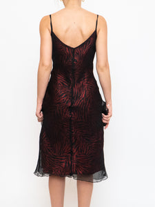 Vintage x Made in USA x Black, Red Zebra Sheer Overlay Chiffon Dress (S)