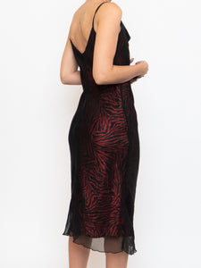 Vintage x Made in USA x Black, Red Zebra Sheer Overlay Chiffon Dress (S)