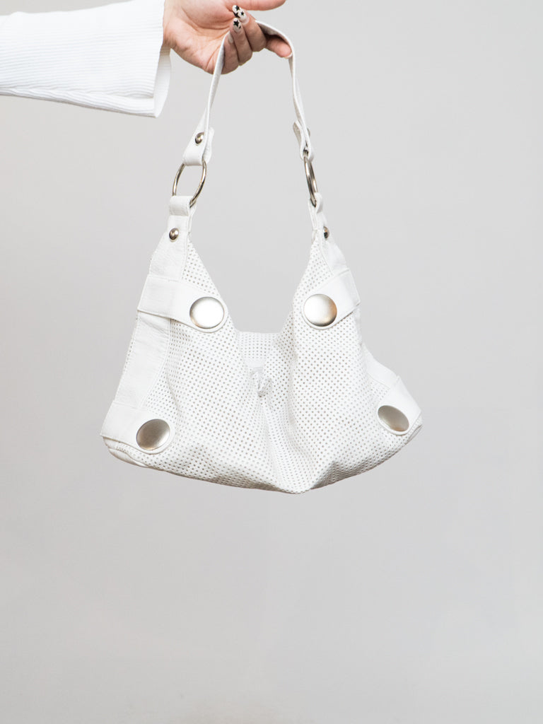 Vintage x White Faux Leather Perforated Purse