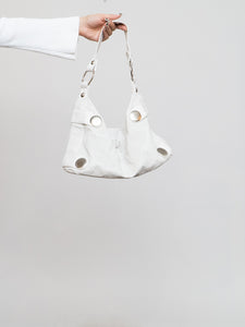 Vintage x White Faux Leather Perforated Purse