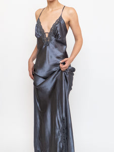 Vintage x Grey Satin & Lace Open-back Dress (S)
