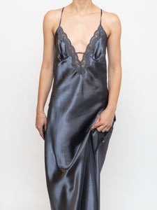 Vintage x Grey Satin & Lace Open-back Dress (S)