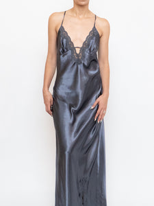 Vintage x Grey Satin & Lace Open-back Dress (S)