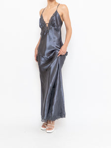 Vintage x Grey Satin & Lace Open-back Dress (S)