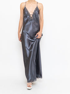 Vintage x Grey Satin & Lace Open-back Dress (S)