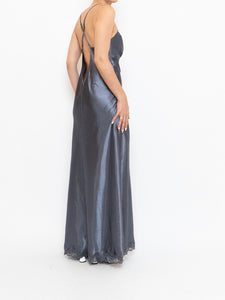 Vintage x Grey Satin & Lace Open-back Dress (S)