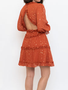 Modern x Frilly Burnt Orange Star Patterned Mini Dress (S)