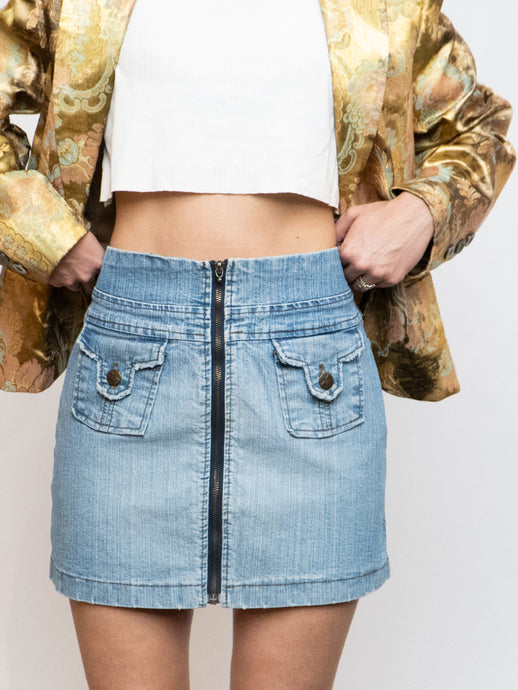 Vintage x Denim Front-zip Mini Skirt (S, M)