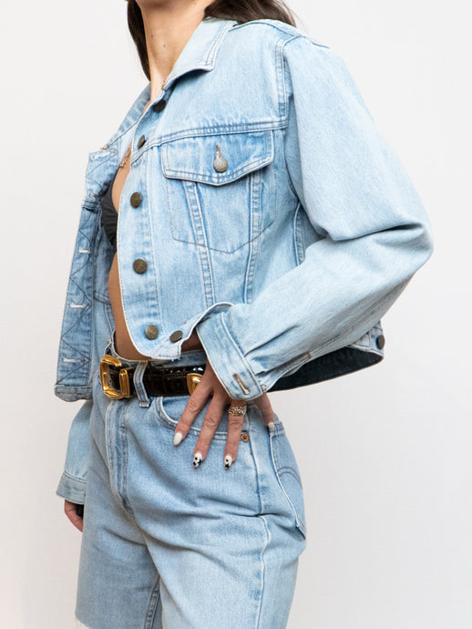 Vintage x STONE WASH Lightwash Cropped Denim Jacket (XS, S)