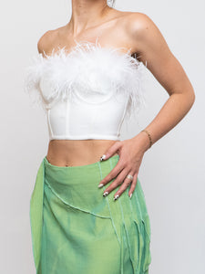 SUPERDOWN x White Feather Cropped Corset (XXS, XS)