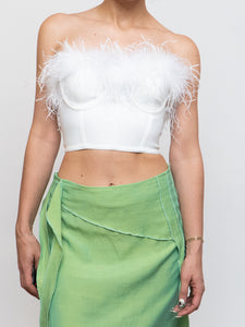 SUPERDOWN x White Feather Cropped Corset (XXS, XS)